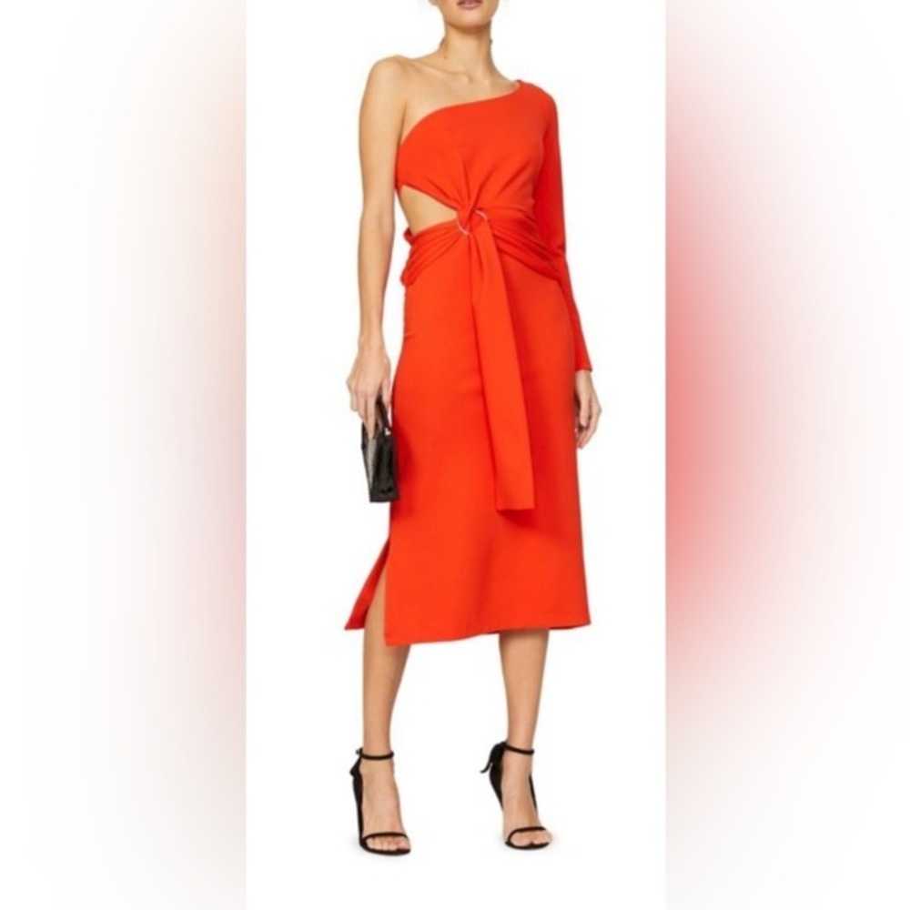 Alexis Women's Orange Red Royale One Shoulder Midi Dress FLAW GUC S/M? #2137